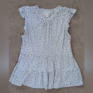 Monteau Black & White Polka Dot Tiered Peplum Sleeveless Blouse